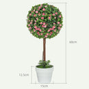 HOMCOM Set of 2 Artificial Plants with Rose Flower in Pot, 60cm