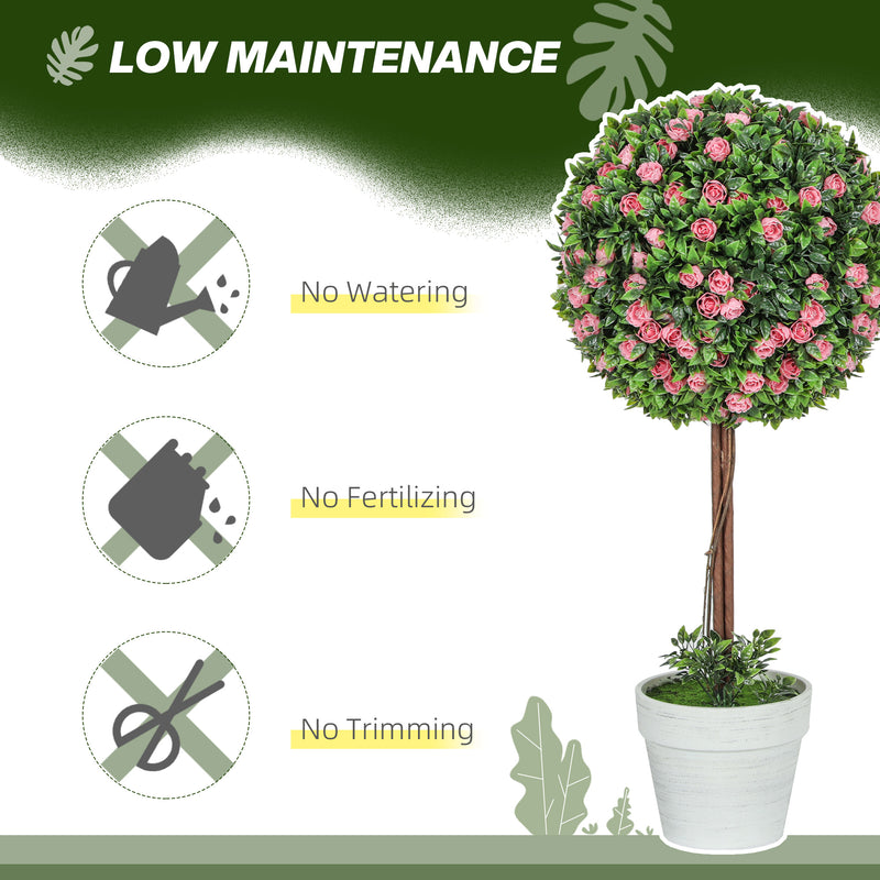 HOMCOM Set of 2 Artificial Plants with Rose Flower in Pot, 60cm