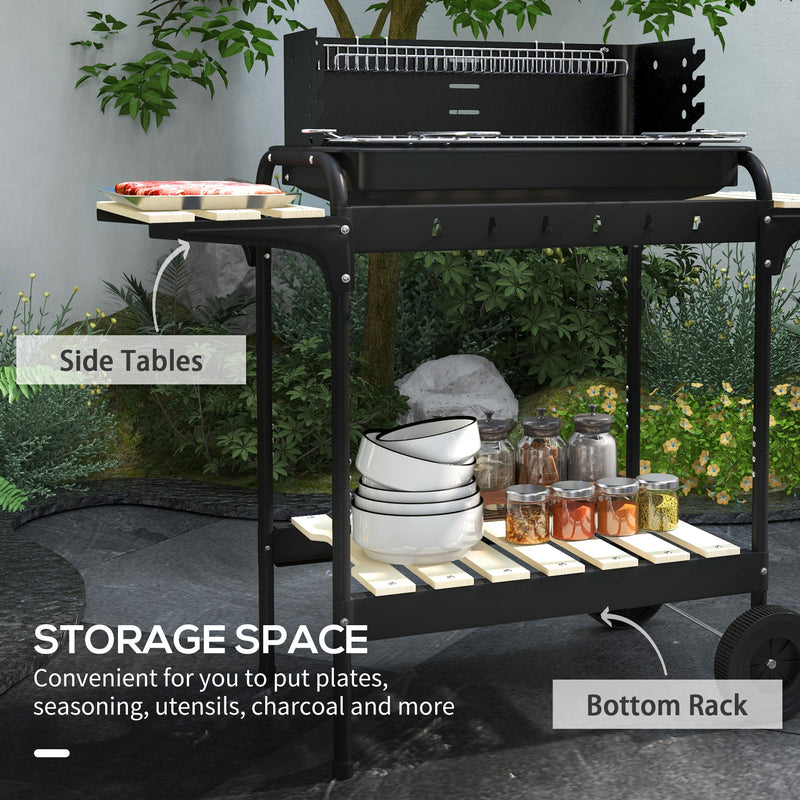 Outsunny Charcoal Barbecue BBQ Grill Trolley W/ 5-level Grill Height Ash Catcher