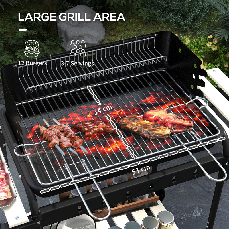 Outsunny Charcoal Barbecue BBQ Grill Trolley W/ 5-level Grill Height Ash Catcher