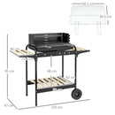 Outsunny Charcoal Barbecue BBQ Grill Trolley W/ 5-level Grill Height Ash Catcher