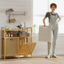 HOMCOM Double Tilt Out Laundry Cabinet Bamboo Laundry Hamper Cabinet