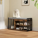HOMCOM Upholstered Entryway Shoe Bench with Storage Shelves, Rustic Brown