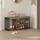 HOMCOM Upholstered Entryway Shoe Bench with Storage Shelves, Rustic Brown
