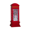26cm Dual Powered Light up Red Telephone Box Christmas Water Spinner with Snowman Scene