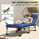 Outsunny Folding Sun Loungers Set Of 2, Sun Bed With Canopy, Dark Blue