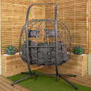 Samuel Alexander 2 Seater Hanging Garden Rattan Egg Chair With Steel Frame And Waterproof Cover In Grey