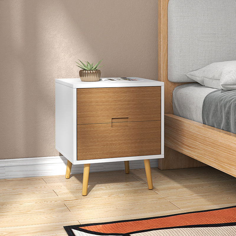 HOMCOM Bedside Table With 2 Drawers For Bedroom, Living Room