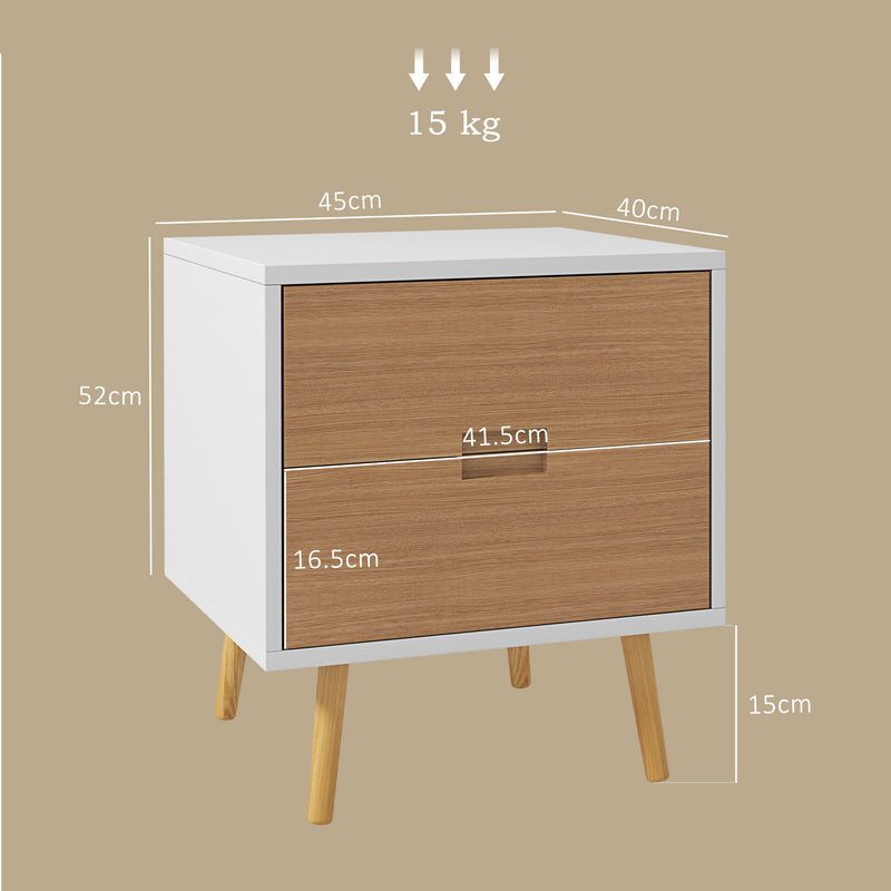 HOMCOM Bedside Table With 2 Drawers For Bedroom, Living Room