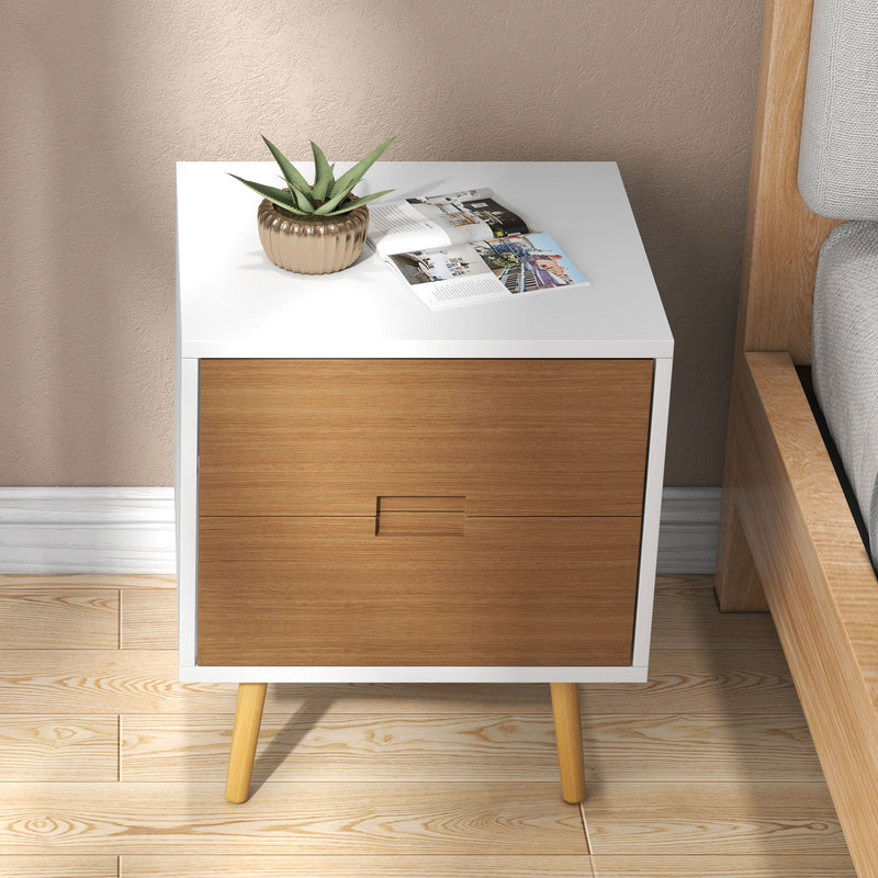 HOMCOM Bedside Table With 2 Drawers For Bedroom, Living Room