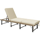 Outsunny Folding Rattan Sun Lounger With Adjustable Back, Cushion, Natural