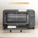 HOMCOM Mini Oven 9L Countertop Electric Grill W/ Temp Timer Control 750W