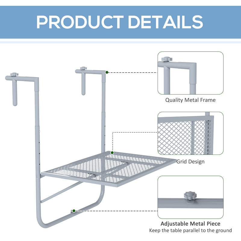 Outsunny Balcony Hanging Table Wall Mount Adjustable Folding Desk Patio Grey