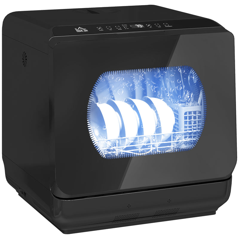 HOMCOM Worktop Dishwasher w/ 4 Place Settings 6 Programs, Black