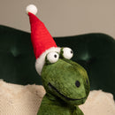 48cm Green Sitting Christmas Dinosaur With Santa Hat