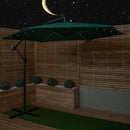 3m Solar Powered Lit Banana Cantilever Garden Parasol With LEDs & Base Weights Included In Green