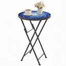 Outsunny Mosaic Garden Table, 35.5cm Folding Coffee Table, Navy Blue