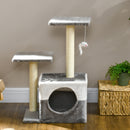 PawHut Cat Tree w/ Sisal Scratching Posts, House, Perches, Toy Mouse - Grey