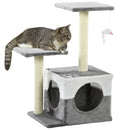 PawHut Cat Tree w/ Sisal Scratching Posts, House, Perches, Toy Mouse - Grey
