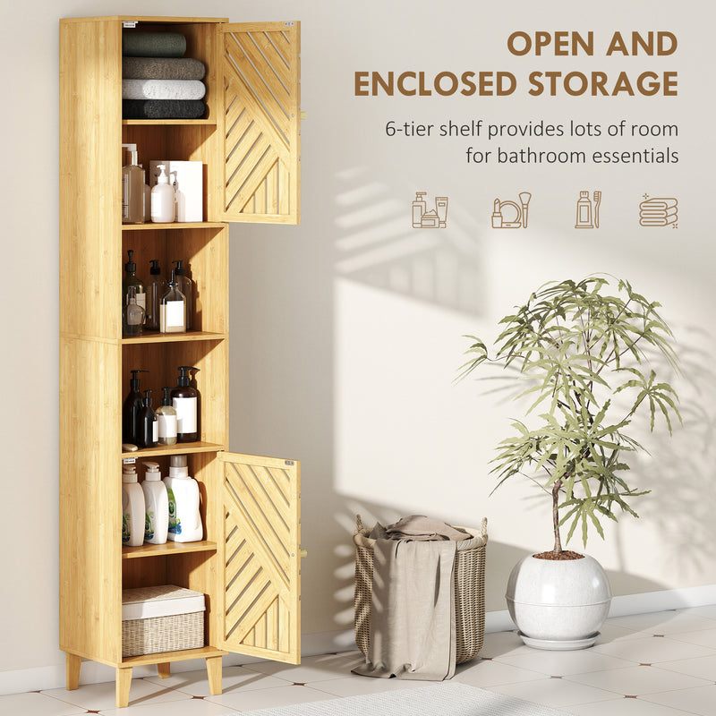 HOMCOM Tall Bathroom Cabinet with Open Compartments and Adjustable Shelves
