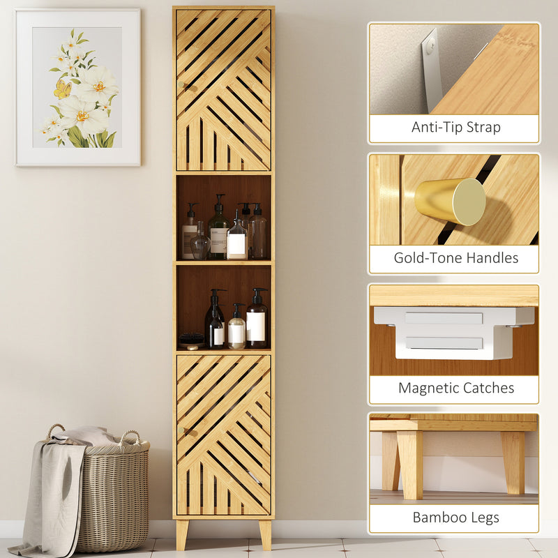 HOMCOM Tall Bathroom Cabinet with Open Compartments and Adjustable Shelves
