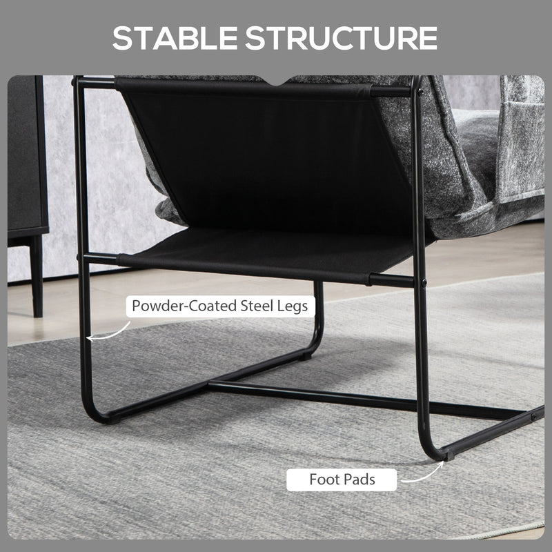 HOMCOM Upholstered Reading Chair with Side Pockets and Steel Frame
