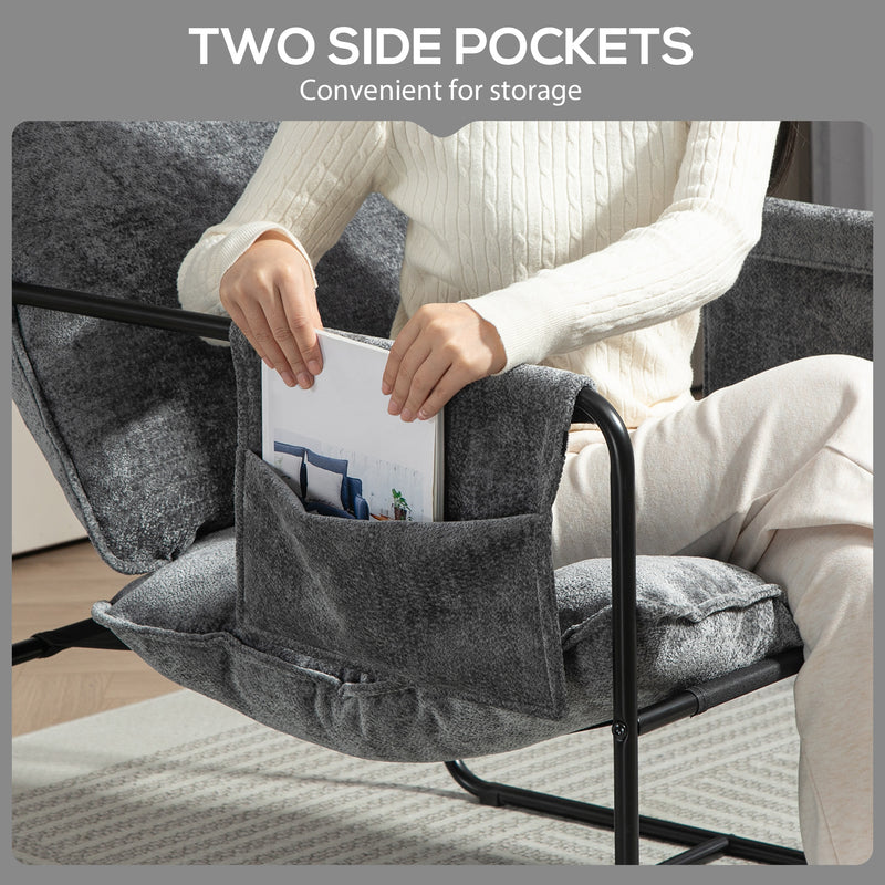 HOMCOM Upholstered Reading Chair with Side Pockets and Steel Frame