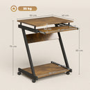 HOMCOM Movable Computer Desk with 4 Moving Wheels Rustic Brown