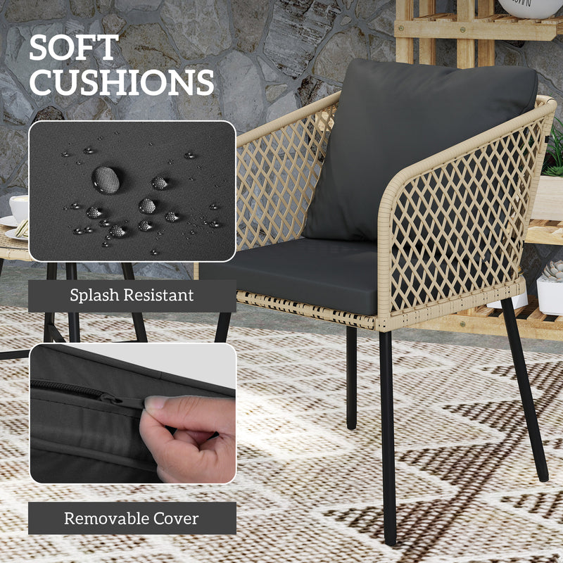 Outsunny 3 Piece Rattan Bistro Set with Cushions