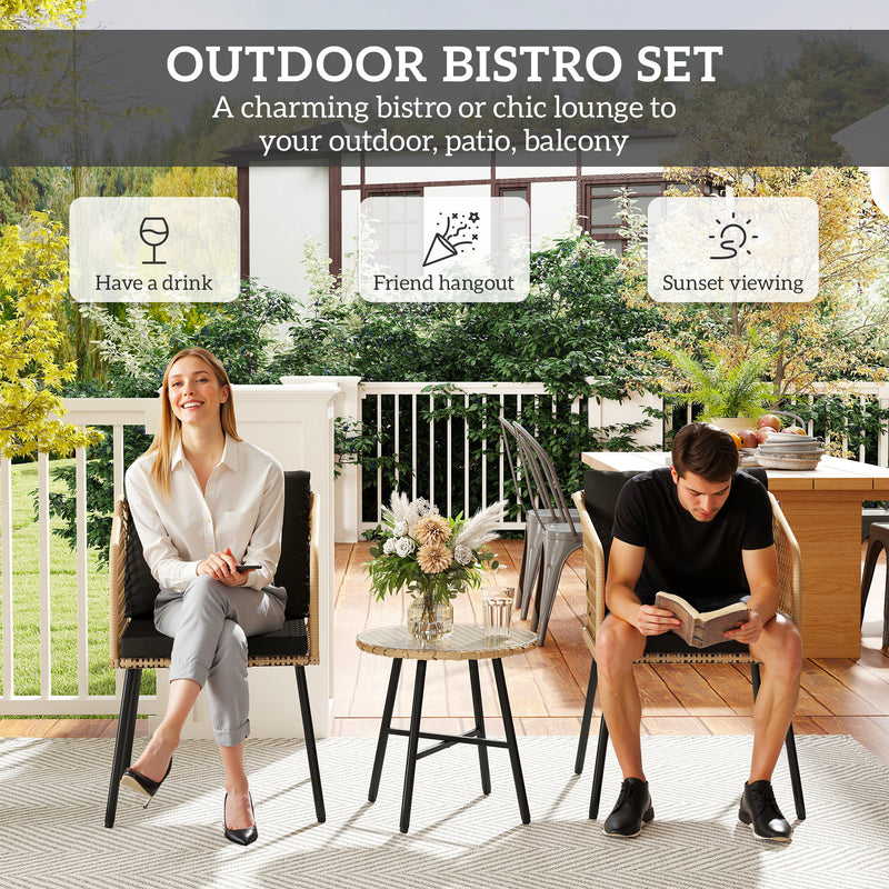 Outsunny 3 Piece Rattan Bistro Set with Cushions