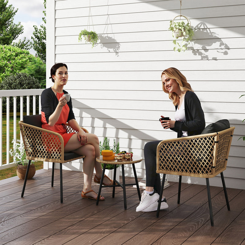 Outsunny 3 Piece Rattan Bistro Set with Cushions
