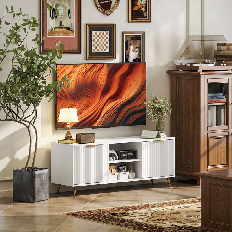 HOMCOM Modern TV Stand Cabinet with Storage for Living Room, White