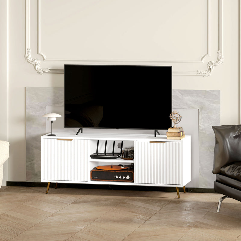 HOMCOM Modern TV Stand Cabinet with Storage for Living Room, White