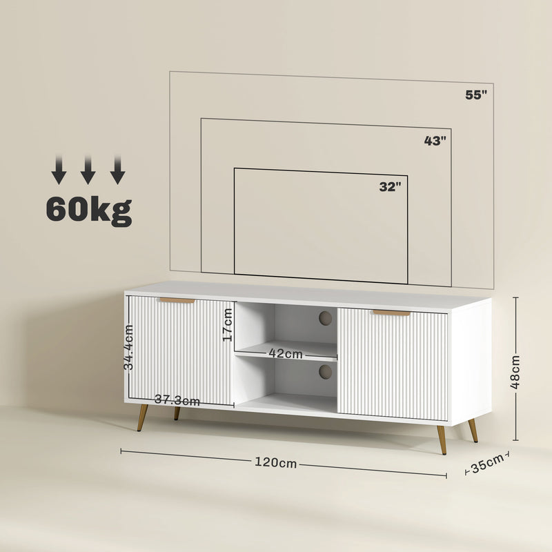 HOMCOM Modern TV Stand Cabinet with Storage for Living Room, White