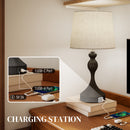HOMCOM Table Lamps Set Of 2, Modern Bedside Lamps With USB Ports, Black