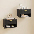 HOMCOM Floating Bedside Tables Set Of 2 With Fluted Drawer Open Shelf Black