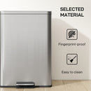 HOMCOM Pedal Bin With Soft-Close Lid, 20L Stainless Steel Kitchen Bin Silver
