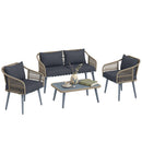 Outsunny 4 Piece Rattan Garden Furniture Set w/ Thick Cushions, Grey