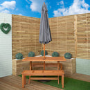 Outdoor 4 Person Rectangular Wooden Garden Dining Table, 2 Benches with Grey Parasol and Base Set