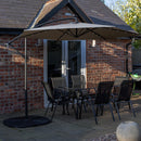 Outdoor 6 Person Rectangular Glass Top Garden Dining Table Chairs With Grey Banana Lit Parasol and Base