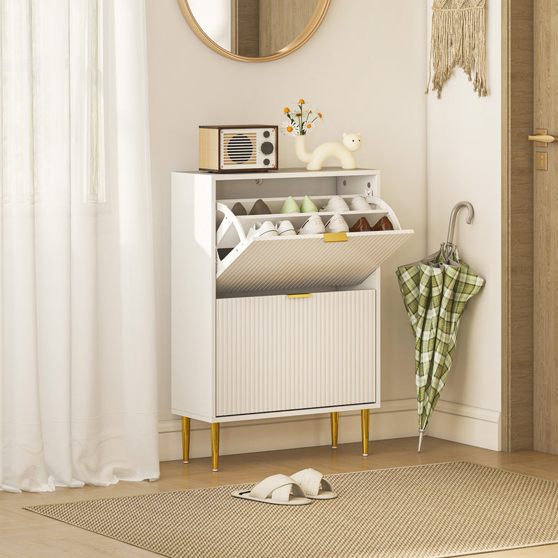 HOMCOM Slim Shoe Storage Cabinet with 2 Flip Drawers for Hallway