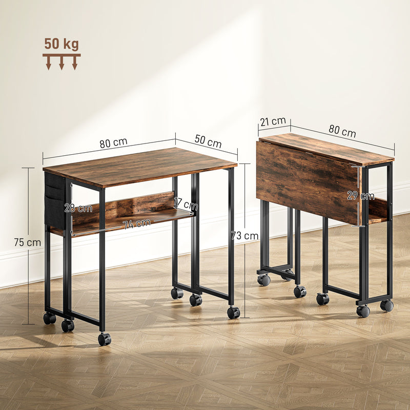 HOMCOM 80 Cm Foldable Computer Desk On Wheels For Small Spaces