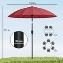 Outsunny 2m Shanghai Garden Parasol Umbrella, Outdoor Sun Shade, Wine Red