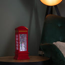 26cm Dual Powered Light up Red Telephone Box Christmas Water Spinner with Snowman Scene