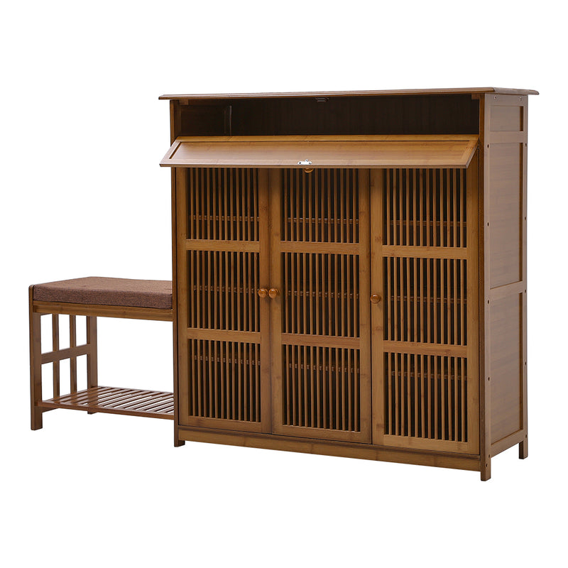 Livingandhome Wooden Shoe Storage Cabinet with Padded Seat
