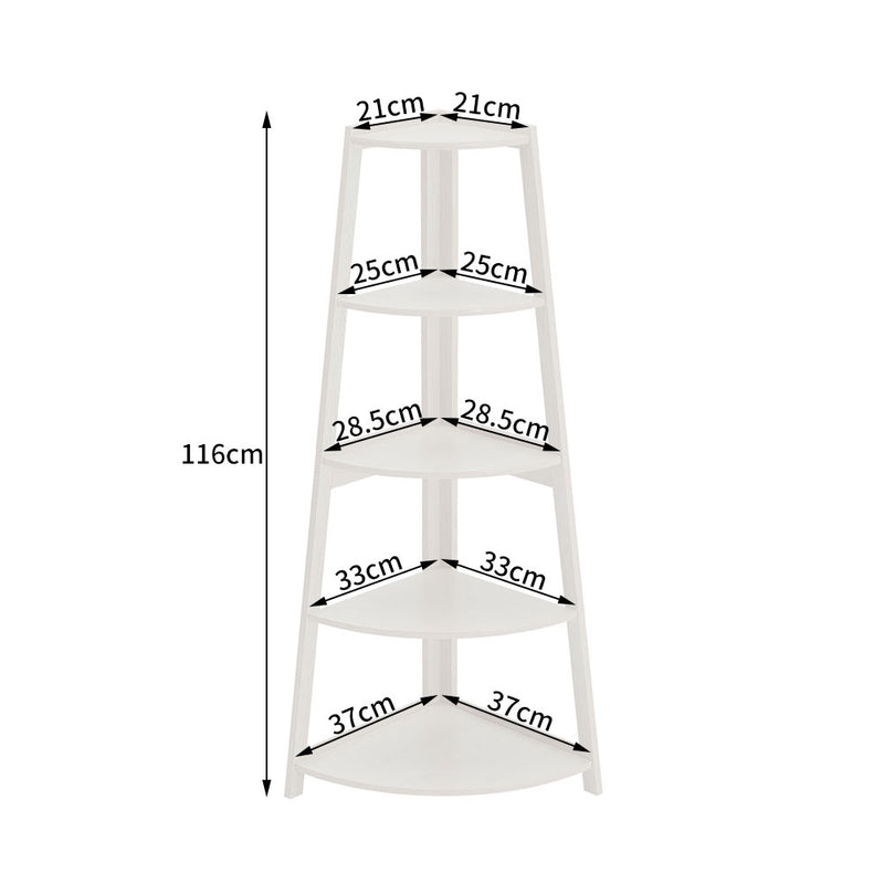 Livingandhome Modern 5-Tier Wooden Ladder Corner Bookshelf Home Display Shelf Unit