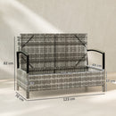 Outsunny 125L Garden Storage Bench, 2 Seater PE Rattan Outdoor Bench