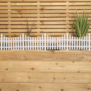 33cm Set of 4 White Plastic Picket Fence Garden Edging with Wood Effect