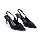 Pointed Toe Pumps with Kitten Heel Slingback - Black