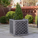 30cm/39cm Square Plastic Pewter Effect Grey Garden Patio Planter